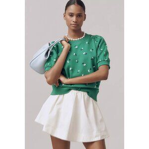 NWT Size XS - Maeve 100% Cotton Puff-Sleeve Sweatshirt Tee Green (NWT US$ 88)